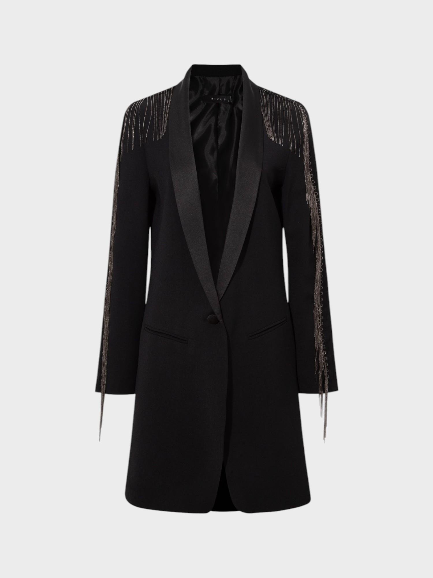 Saten Yakalı Antrasıt Metal Şerıt Detaylı Ceket Kategorisiz Modelleri