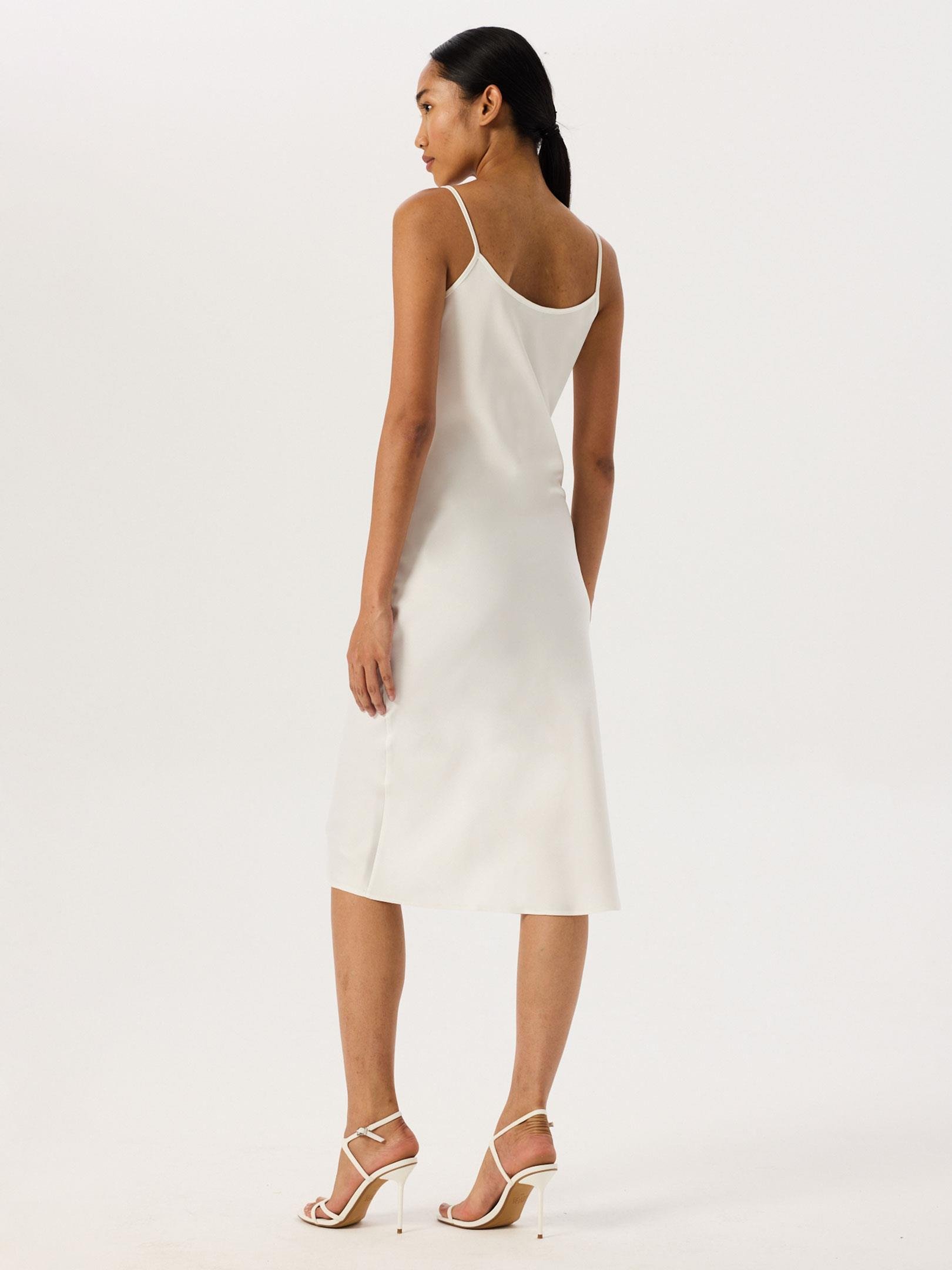 Spagetti Askılı Saten Midi Elbise - Ekru Elbise Modelleri