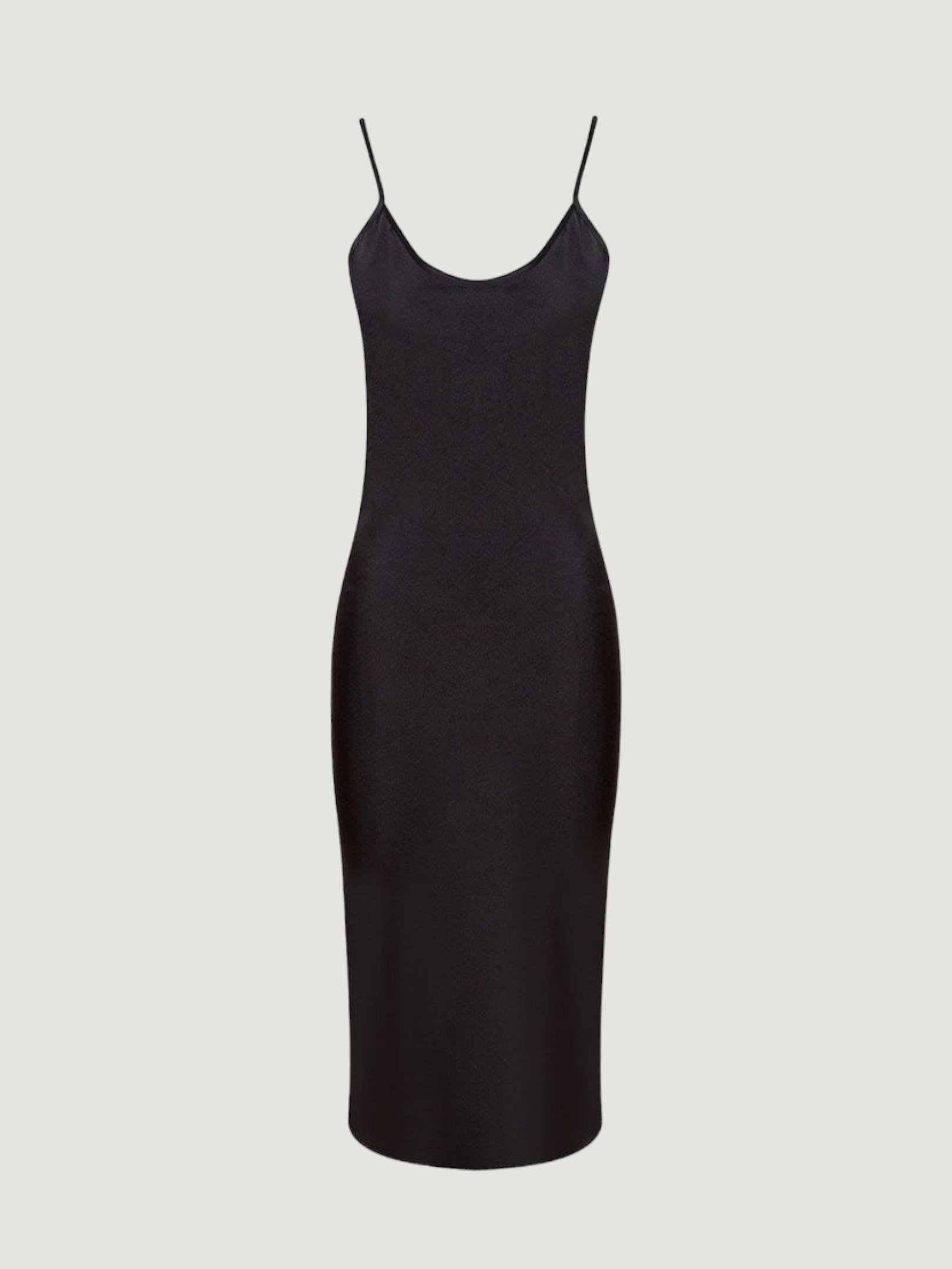 Spaghetti Strapped Satin Midi Dress - Black Dress Modelleri