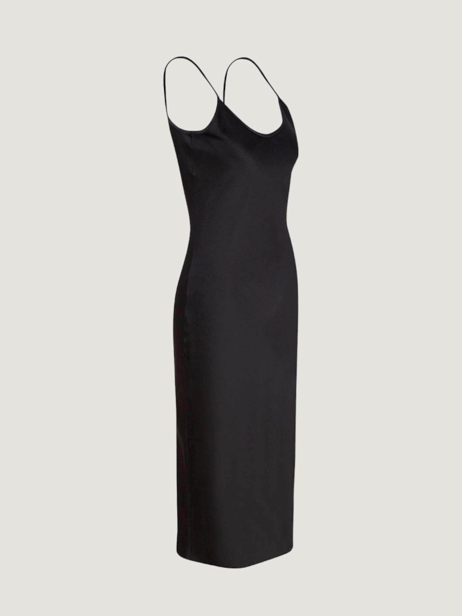 Spaghetti Strapped Satin Midi Dress - Black Dress Modelleri