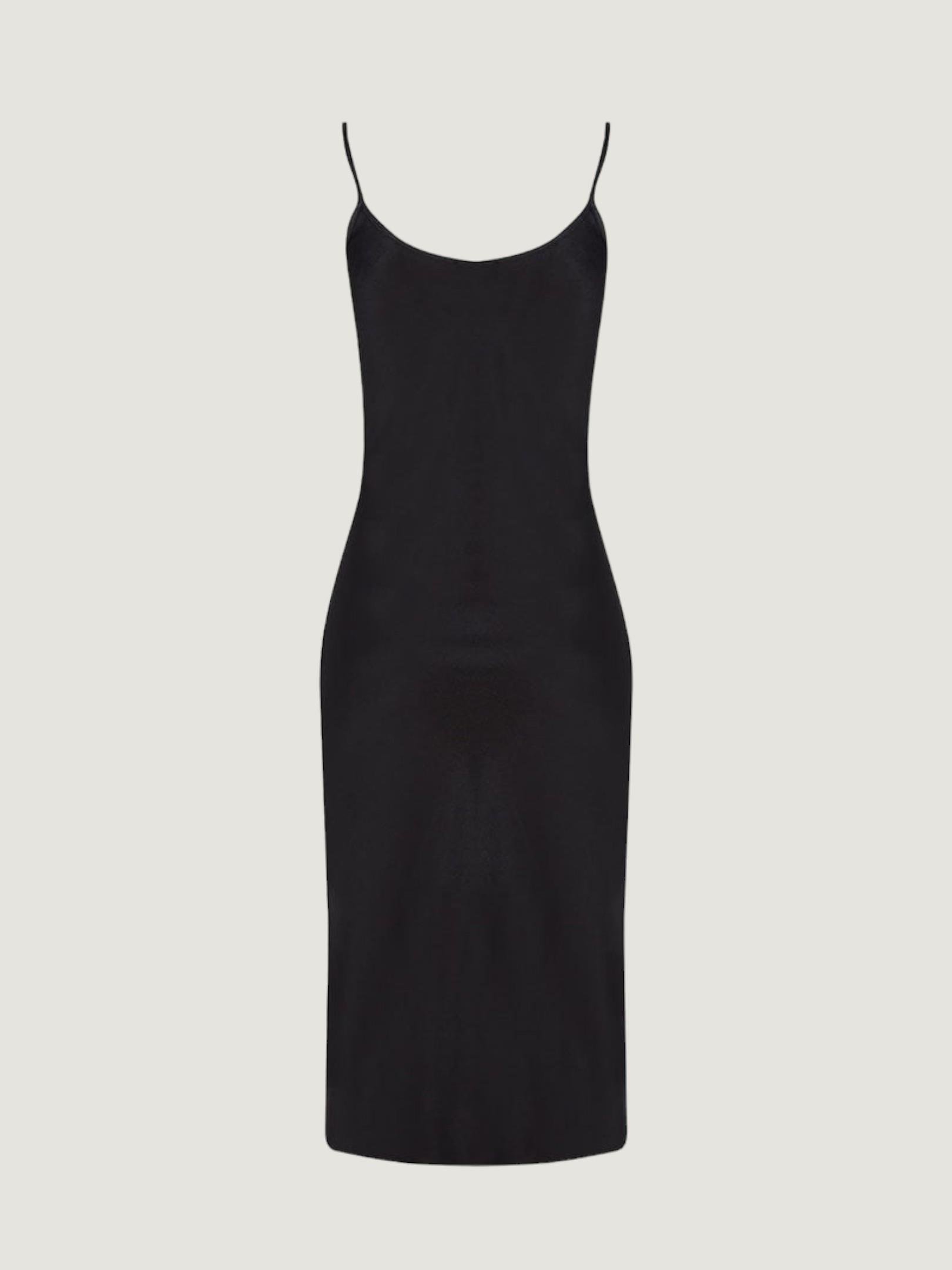 Spaghetti Strapped Satin Midi Dress - Black Dress Modelleri