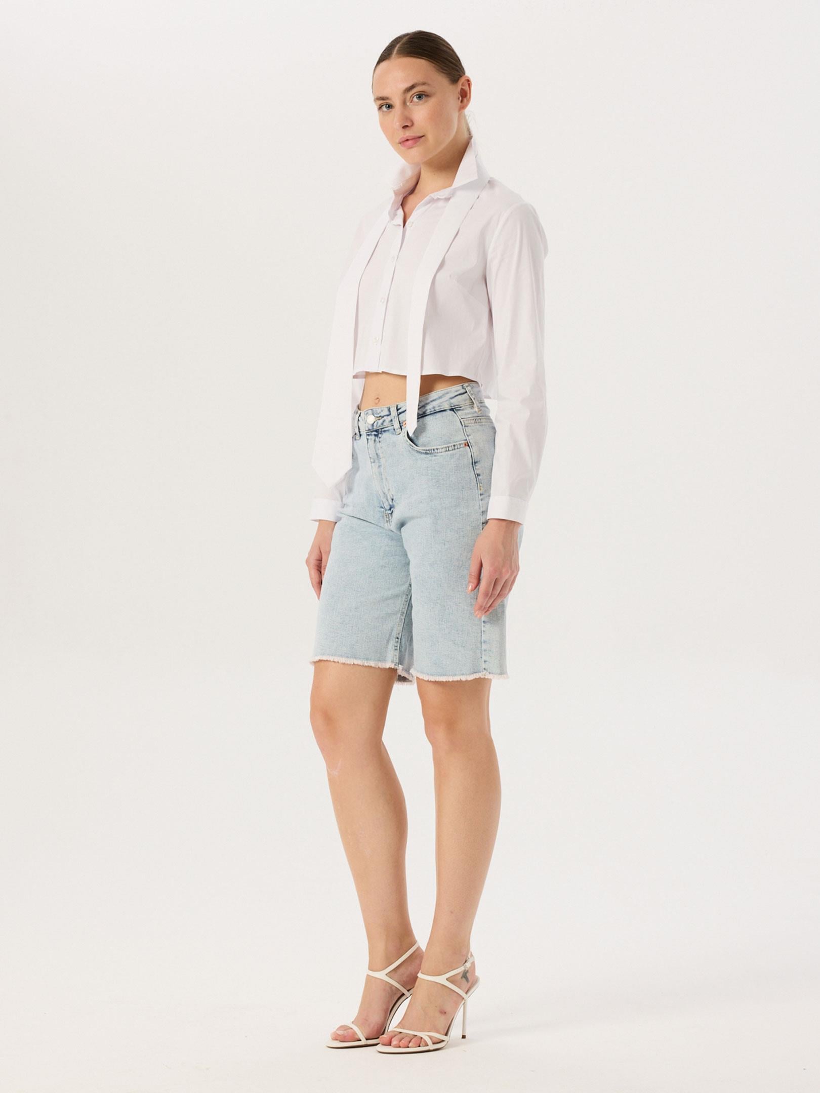 Straight Fit Jean Bermuda Şort - Light Indigo  Şort Modelleri