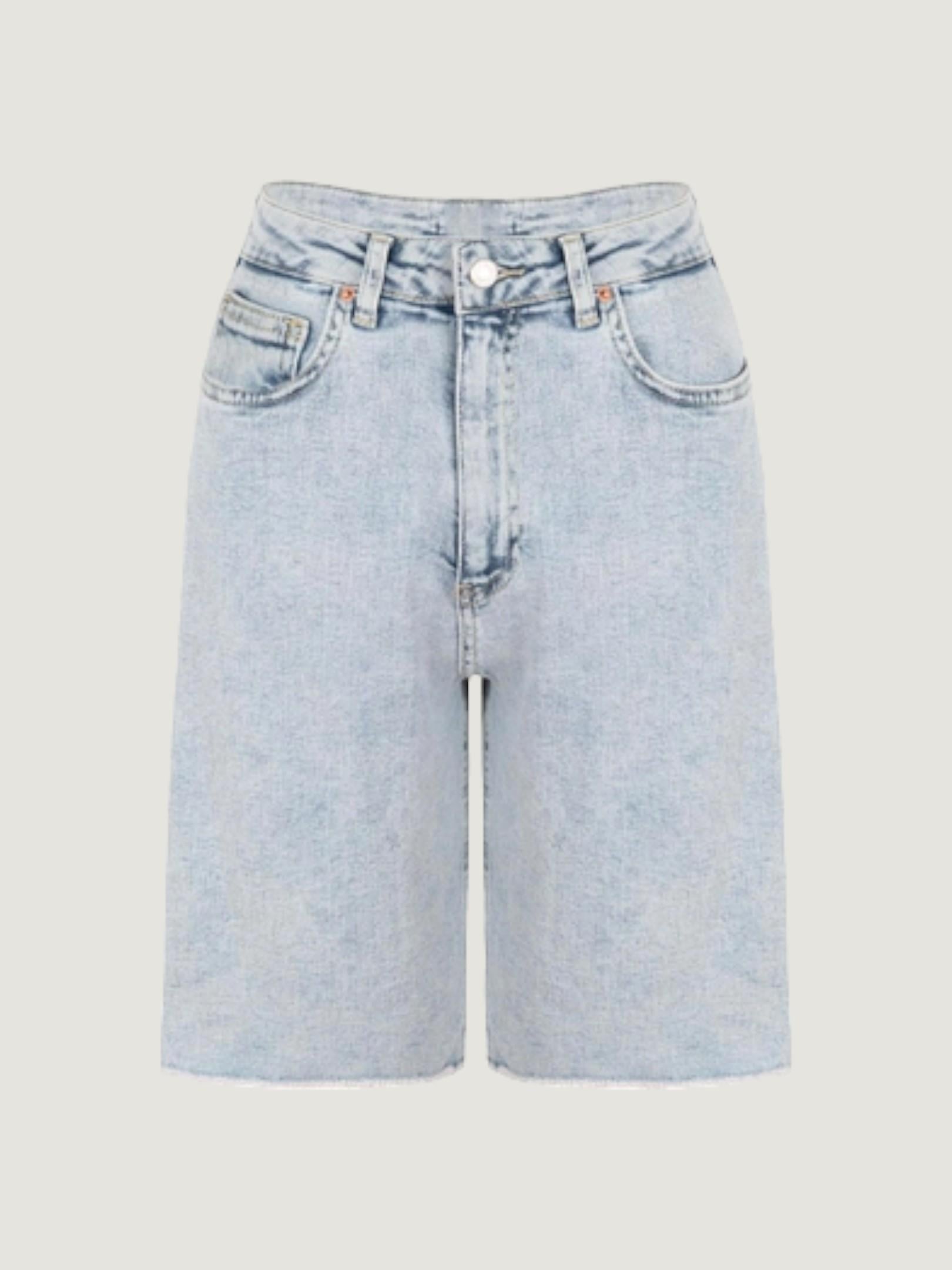 Straight Fit Jean Bermuda Şort - Light Indigo  Şort Modelleri