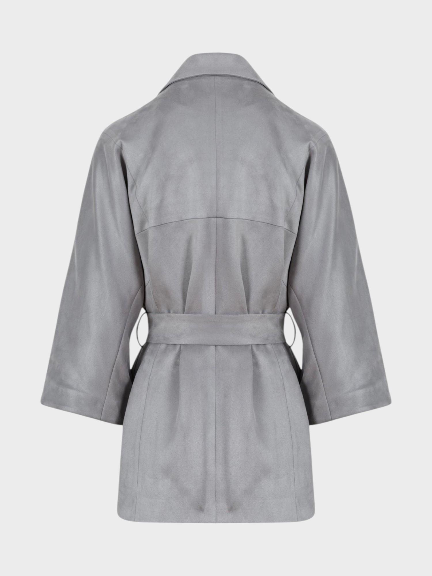 Süet Kuşaklı Kimono - Gri Ceket Modelleri