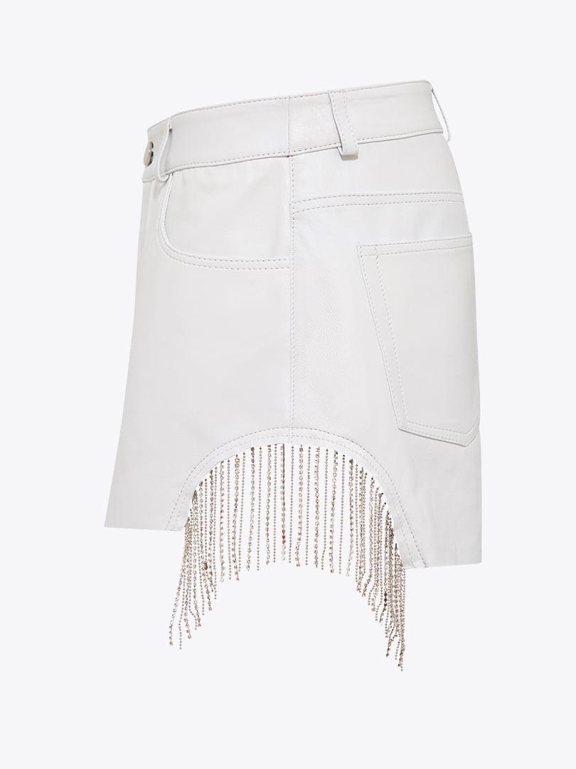 Swarovski Detaylı Mini Deri Şort - Beyaz