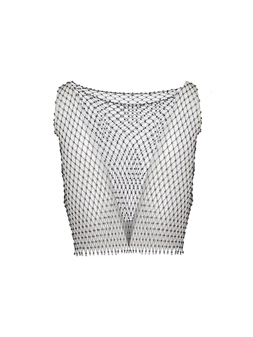 Taşlı Crop File Tshirt - Siyah