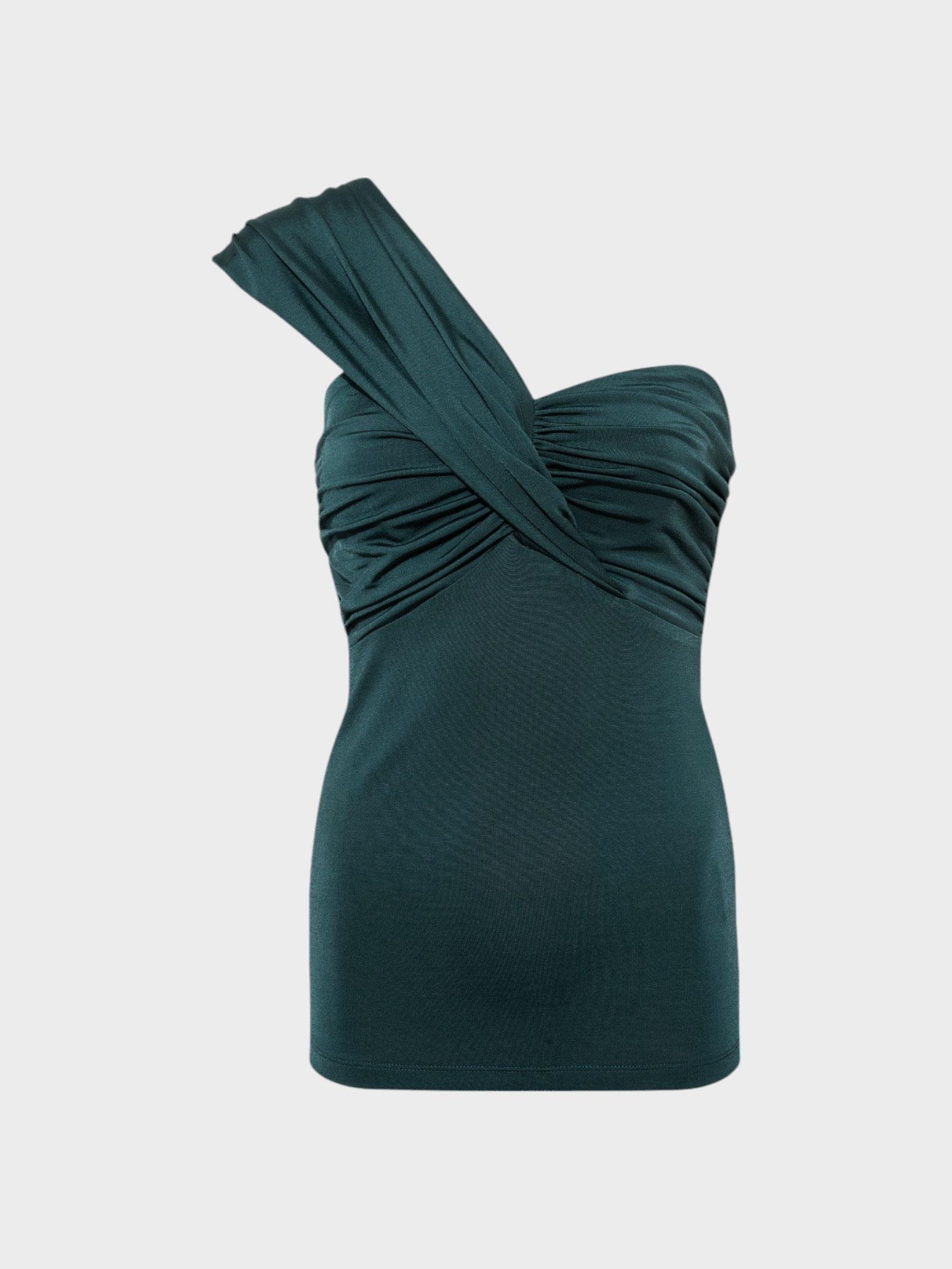 Tek Omuzdan Askılı Straplez Bluz - Yeşil Bluz Modelleri