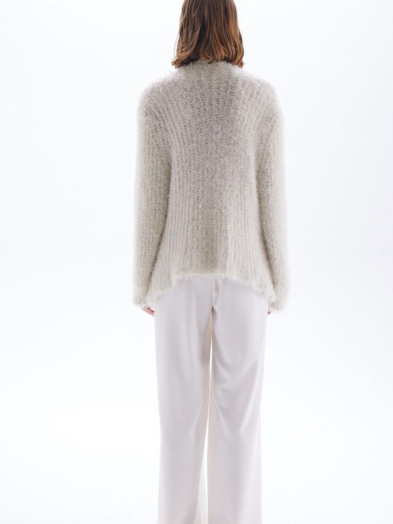 Tüylü Oversize Triko Kazak - Ekru Triko & Kazak Modelleri