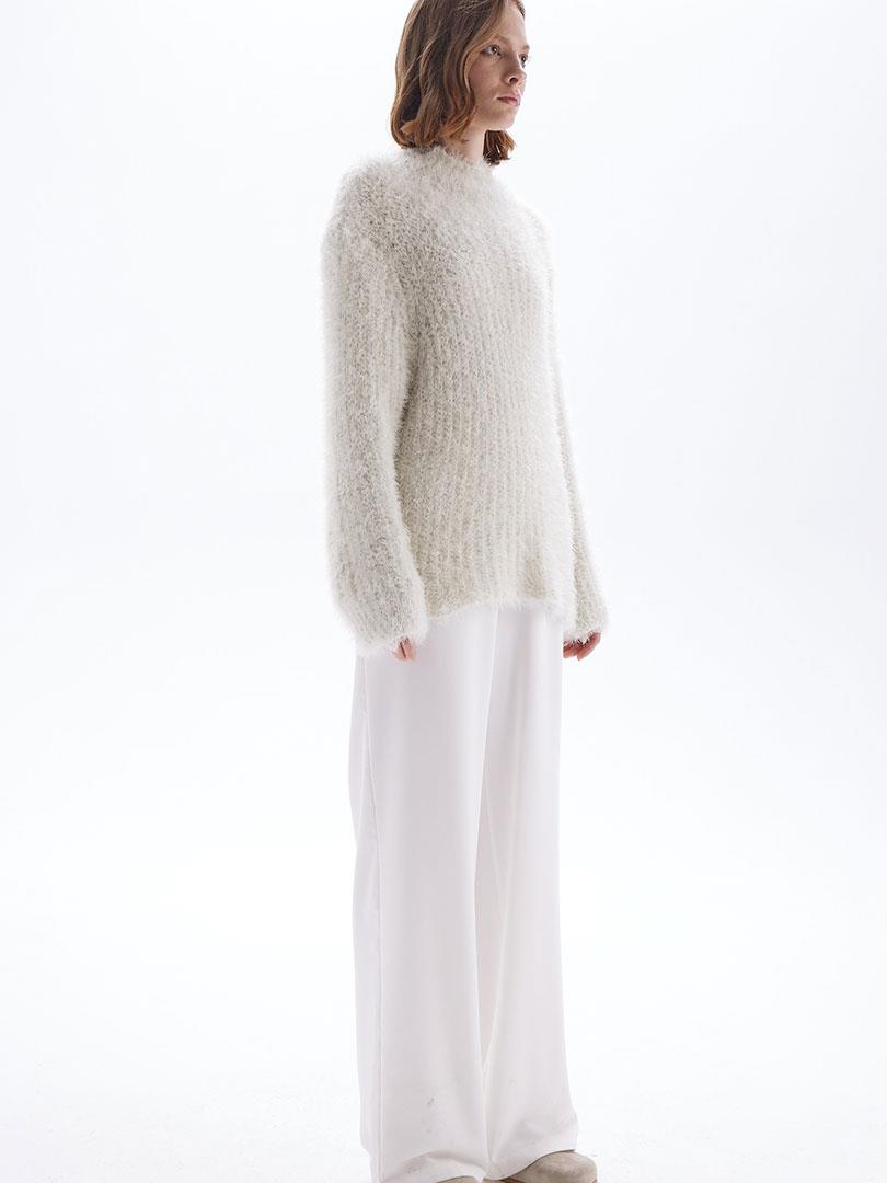 Tüylü Oversize Triko Kazak - Ekru Triko & Kazak Modelleri