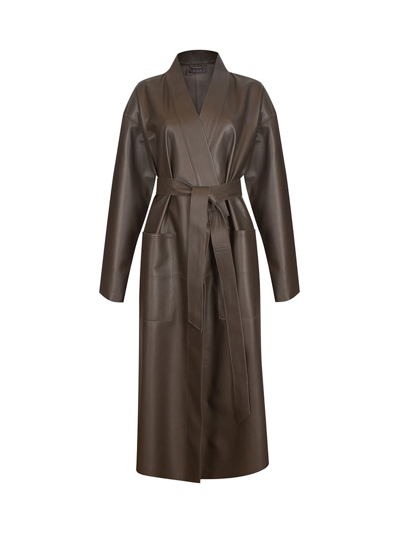 Uzun Kollu Deri Kimono - Antrasit