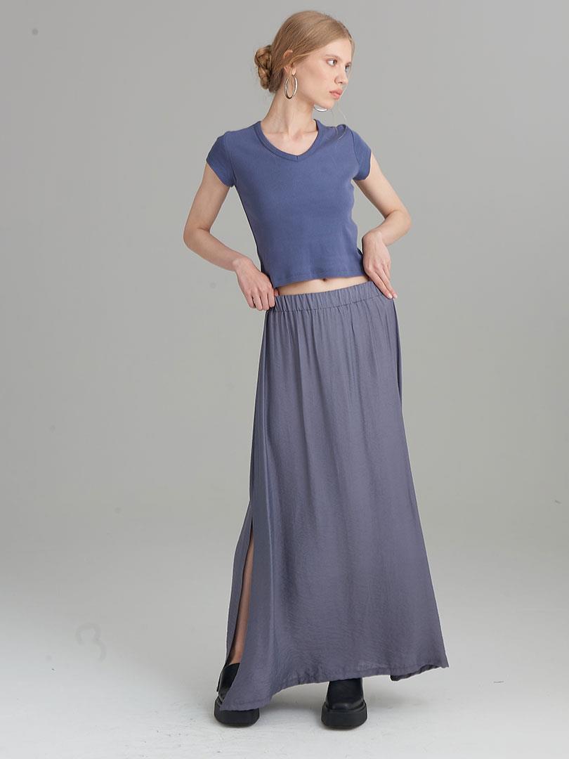 V Yaka Crop T-Shirt - Mavi T-shirt Modelleri