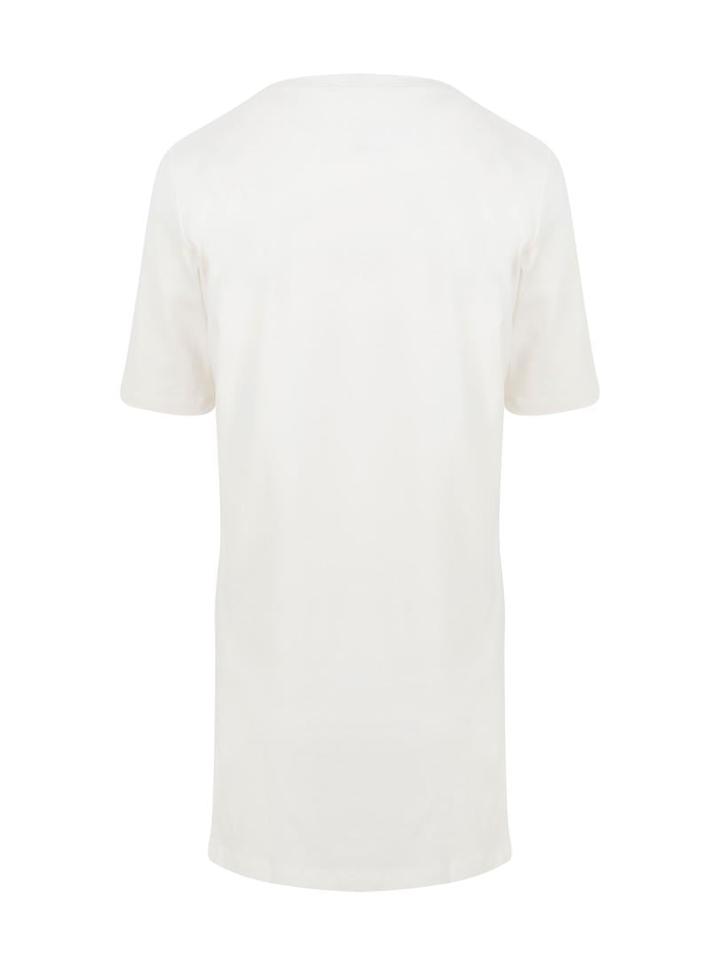 V Yaka Önü Arkası Uzun Basic T-shirt - Beyaz