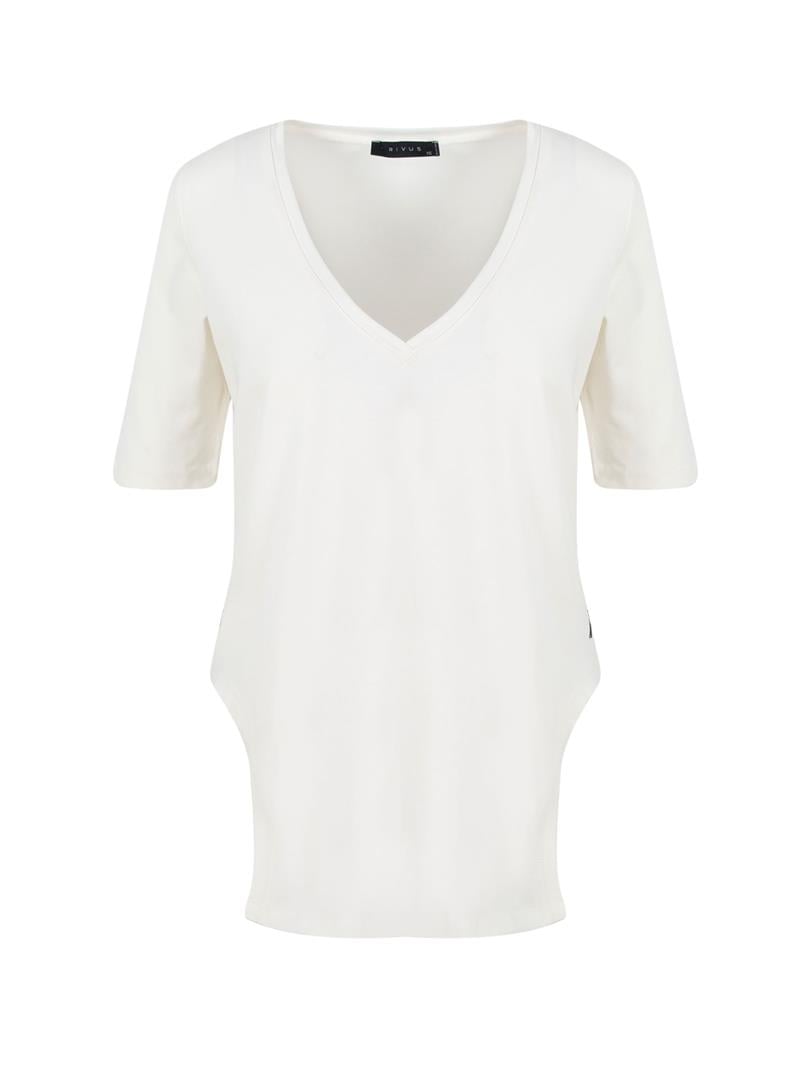 V Yaka Önü Arkası Uzun Basic T-shirt - Beyaz