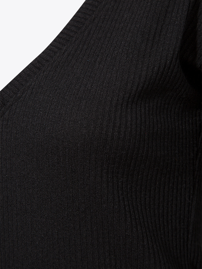 V Yaka Triko Bluz - Siyah