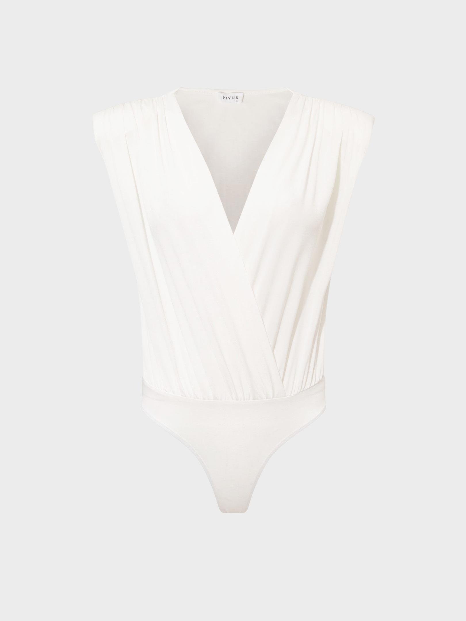 V Yakalı Önü Büzgülü ve Omuzu Vatka Detaylı Body - Ekru Body Modelleri