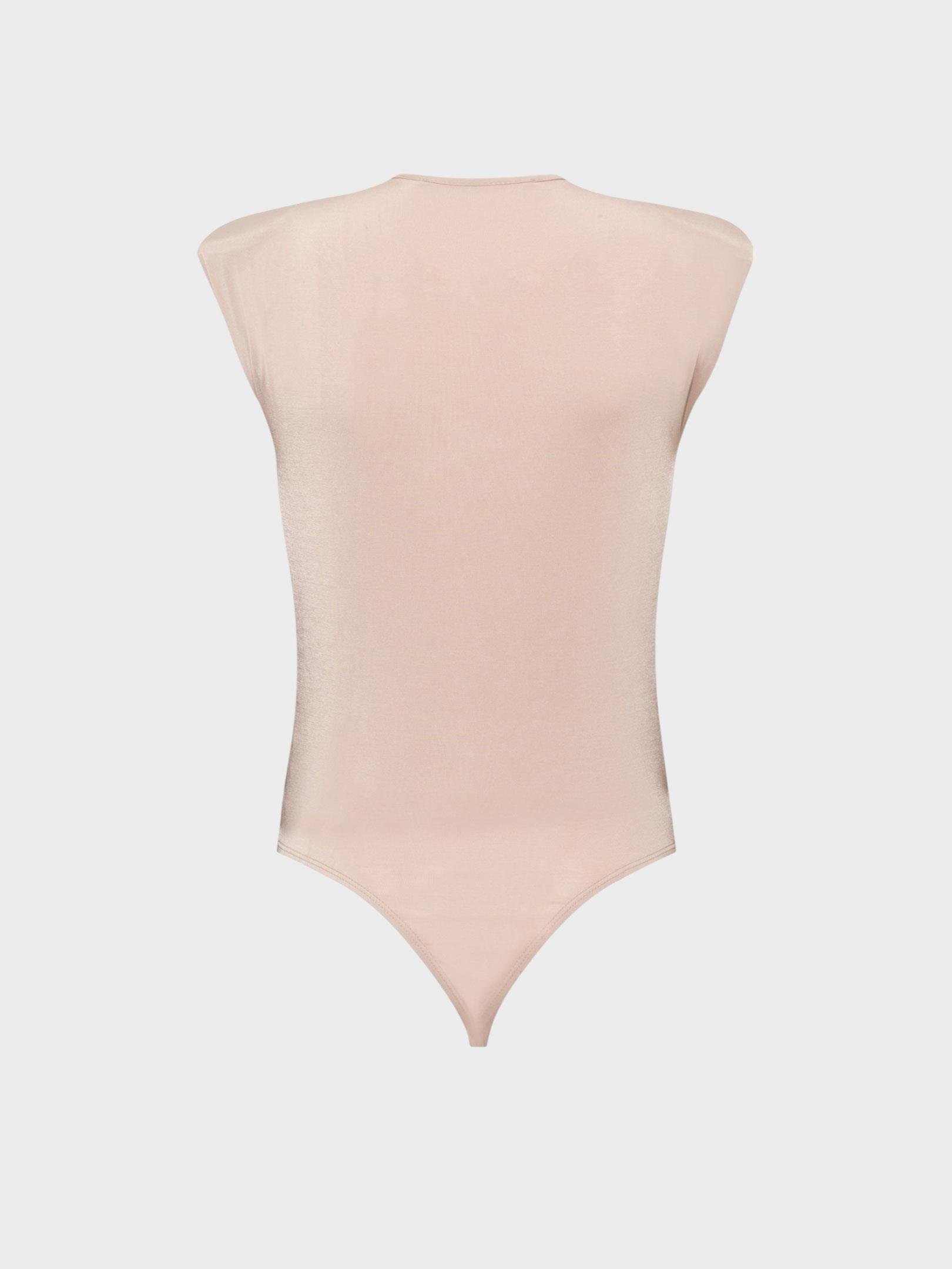 V Yakalı Önü Büzgülü ve Omuzu Vatka Detaylı Body - Bej Body Modelleri