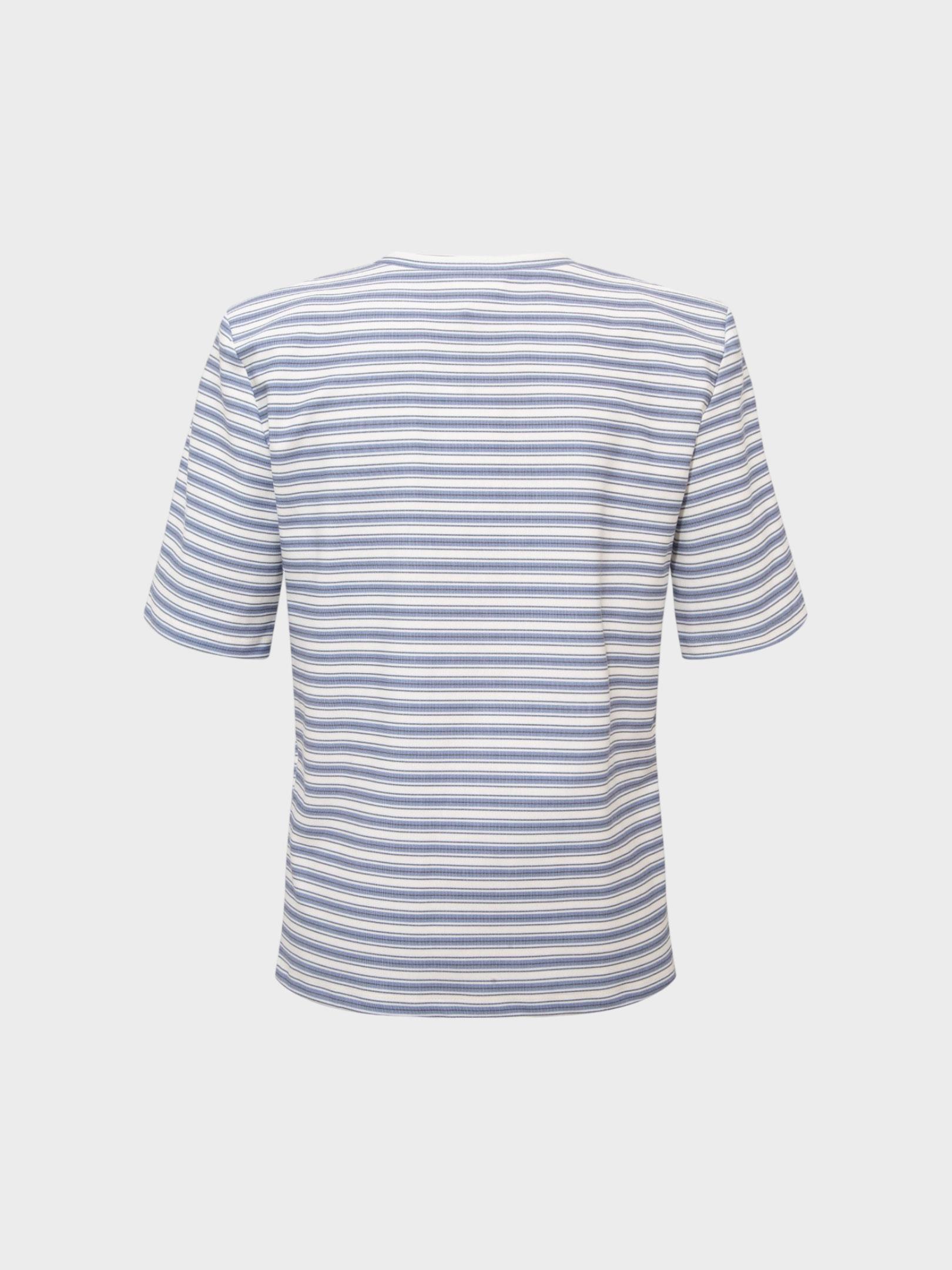 Vatkalı Bisiklet Yaka T-Shirt - Mavi Çizgili T-shirt Modelleri