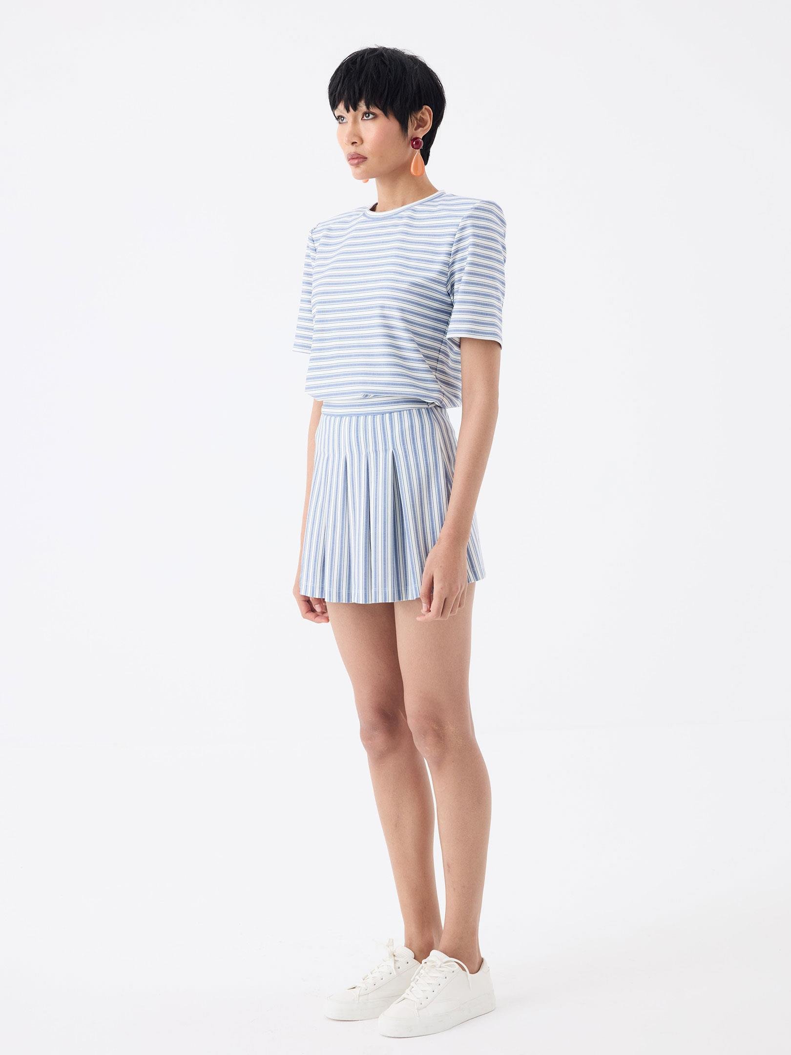 Vatkalı Bisiklet Yaka T-Shirt - Mavi Çizgili T-shirt Modelleri