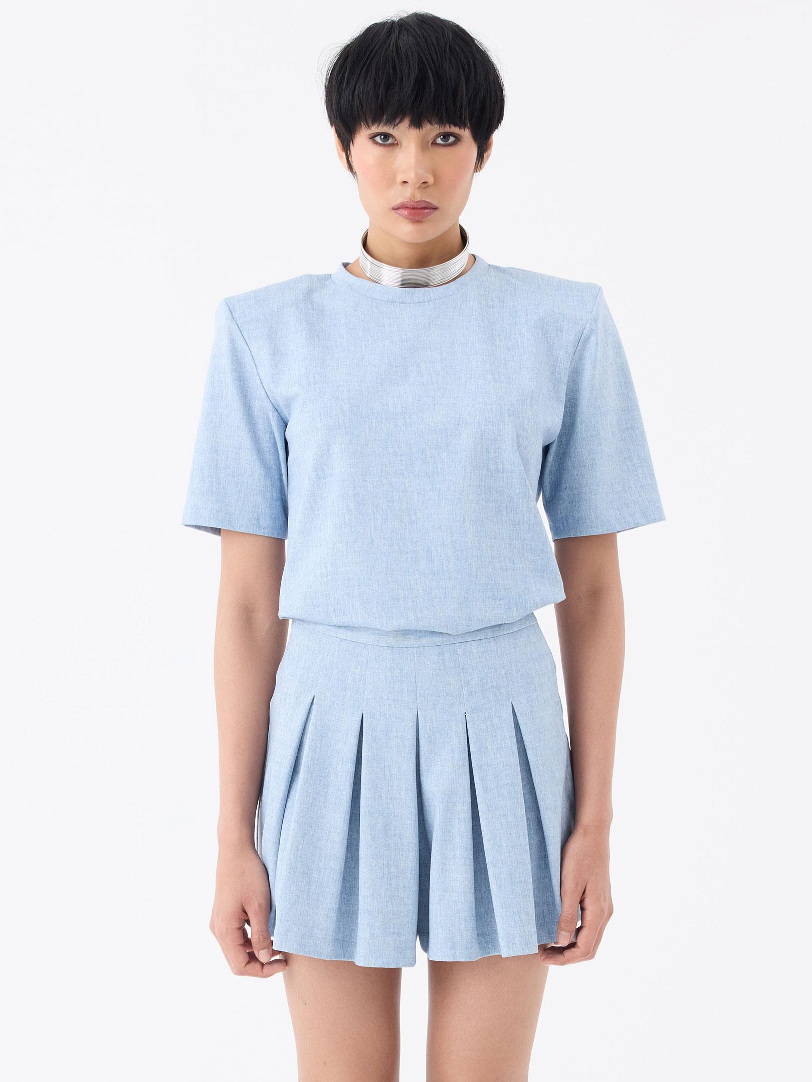 Vatkalı Bisiklet Yaka T-Shirt - Mavi T-shirt Modelleri