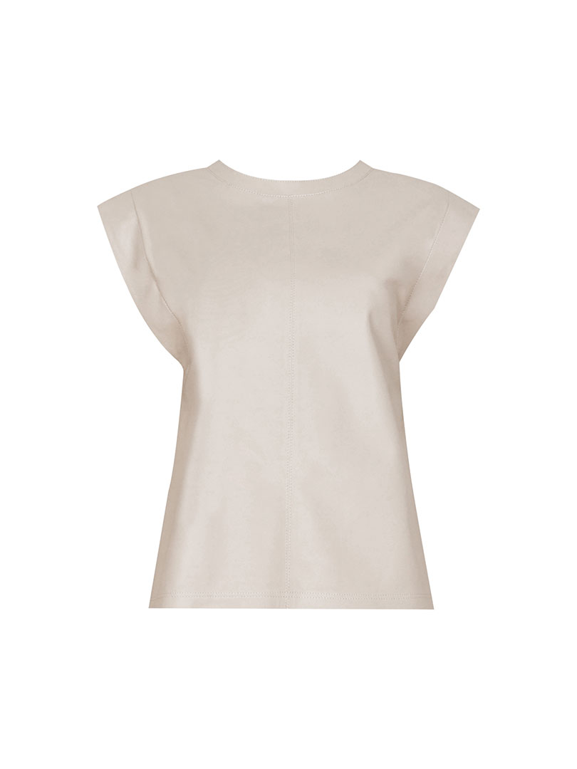 Vatkalı Deri T-shirt - Bej