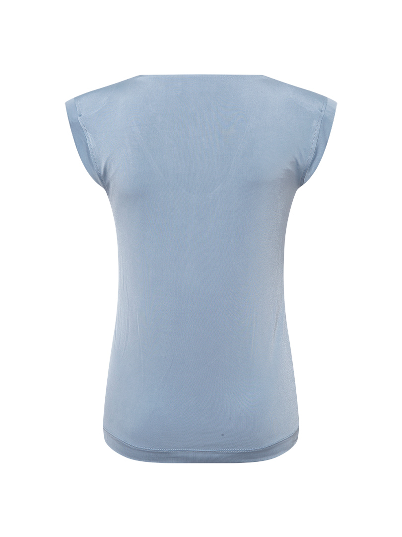 Vatkalı Kısa Kol Örme Body - Mavi