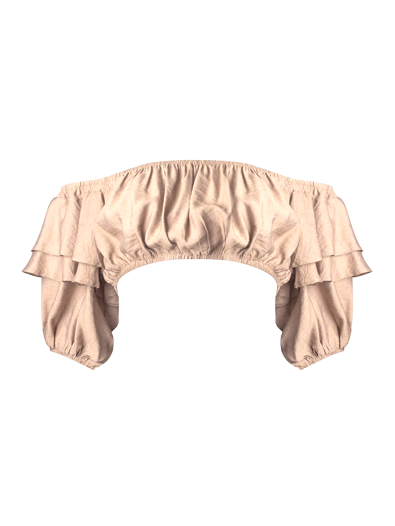 Volanlı Crop Top - Bej