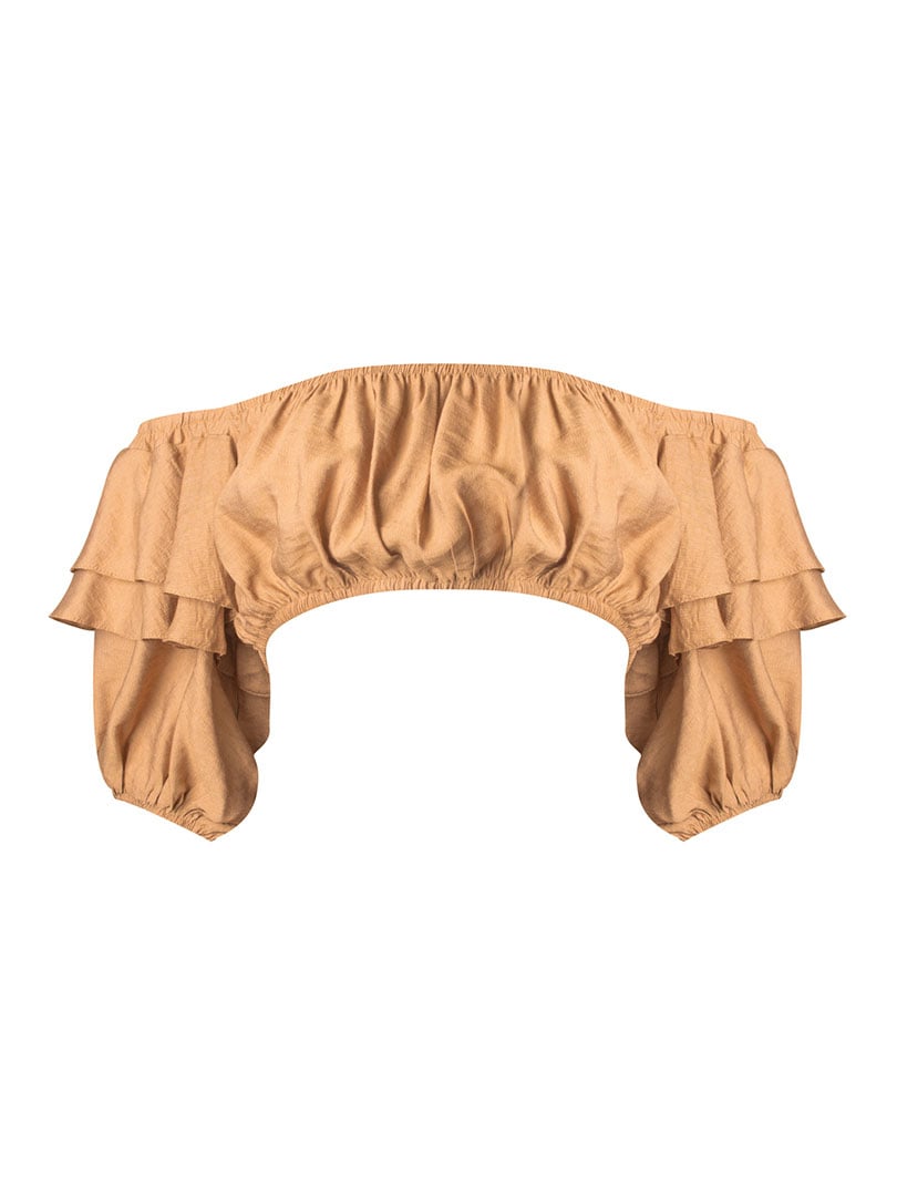 Volanlı Crop Top - Camel