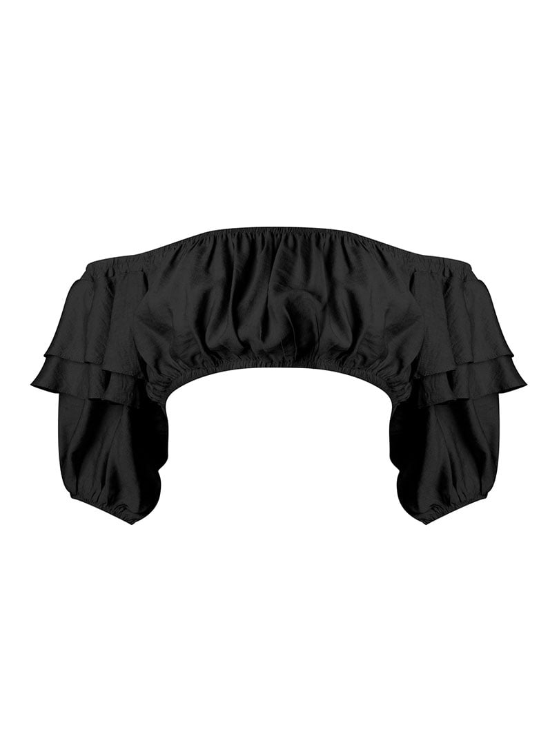 Volanlı Crop Top - Siyah