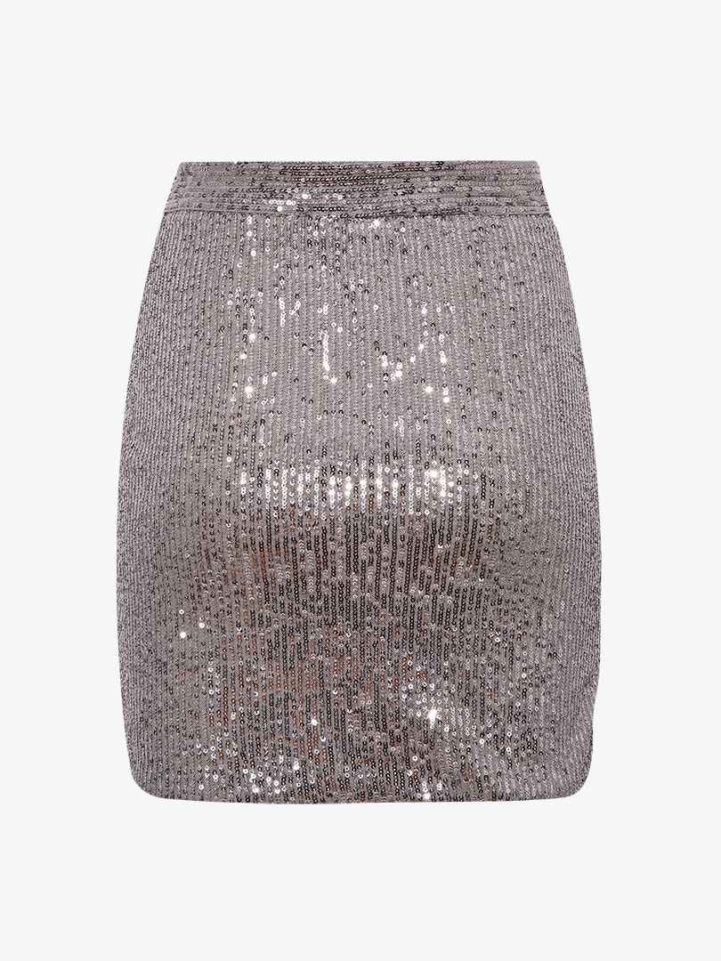 Yanı Yırtmaçlı Drape Detaylı Pullu Etek - Gri