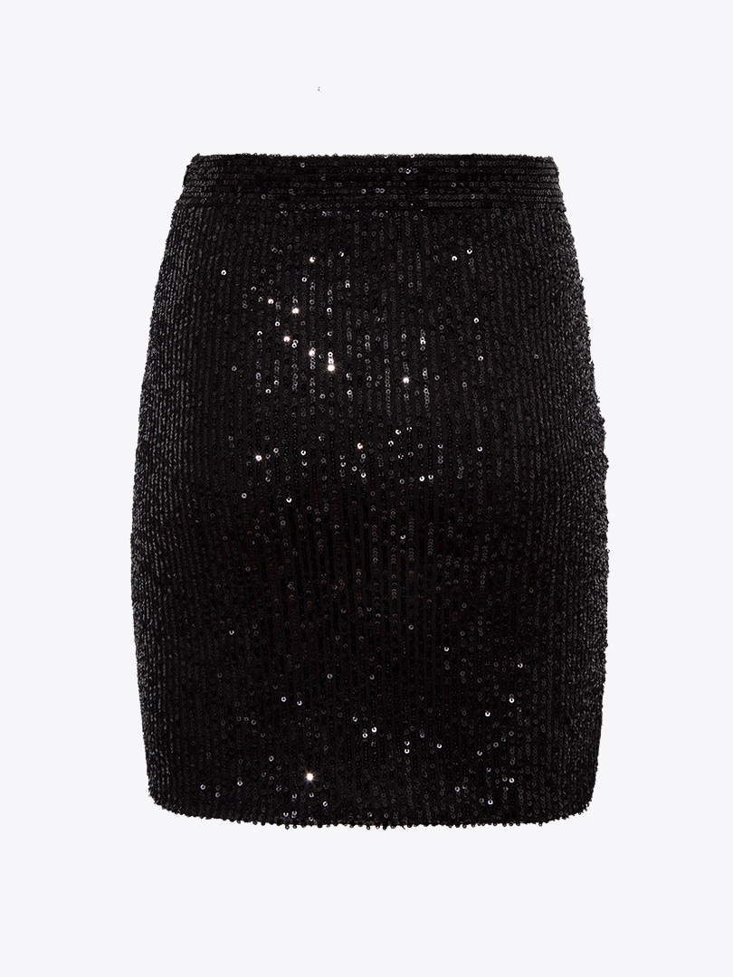 Yanı Yırtmaçlı Drape Detaylı Pullu Etek - Siyah