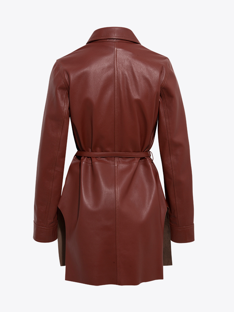 Yanları Yırtmaçlı Deri Gömlek - Bordo