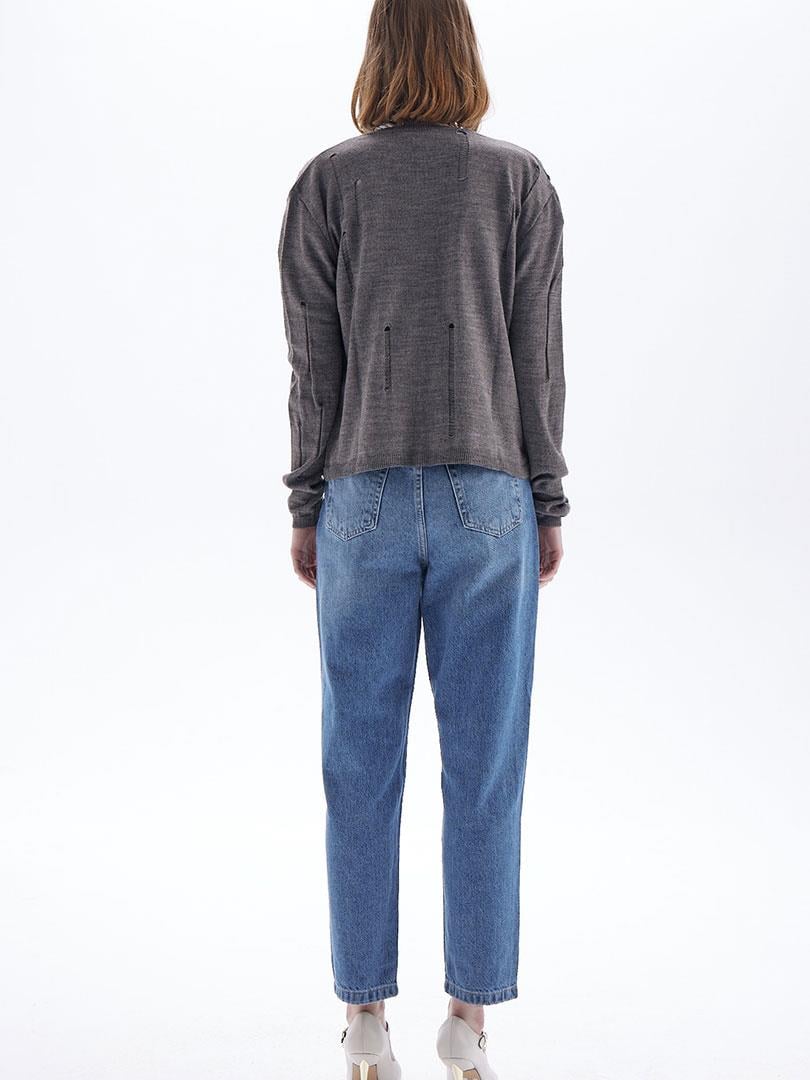 Yırtık Detaylı Triko Hırka - Antrasit Triko & Kazak Modelleri