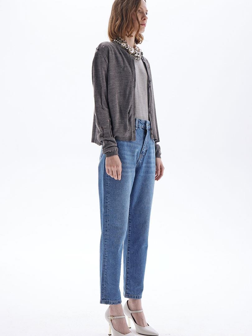 Yırtık Detaylı Triko Hırka - Antrasit Triko & Kazak Modelleri