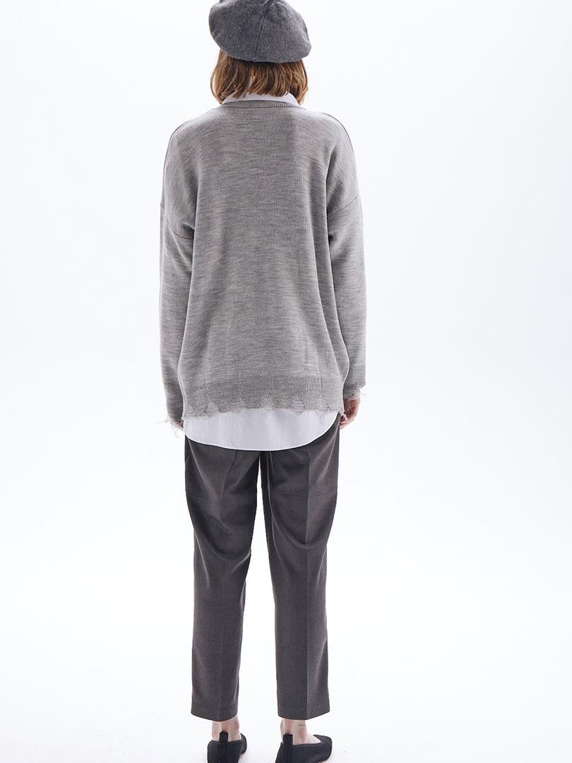 Yırtık Detaylı Triko Kazak - Gri Triko & Kazak Modelleri