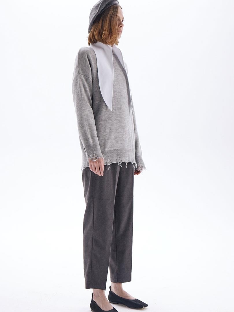 Yırtık Detaylı Triko Kazak - Gri Triko & Kazak Modelleri