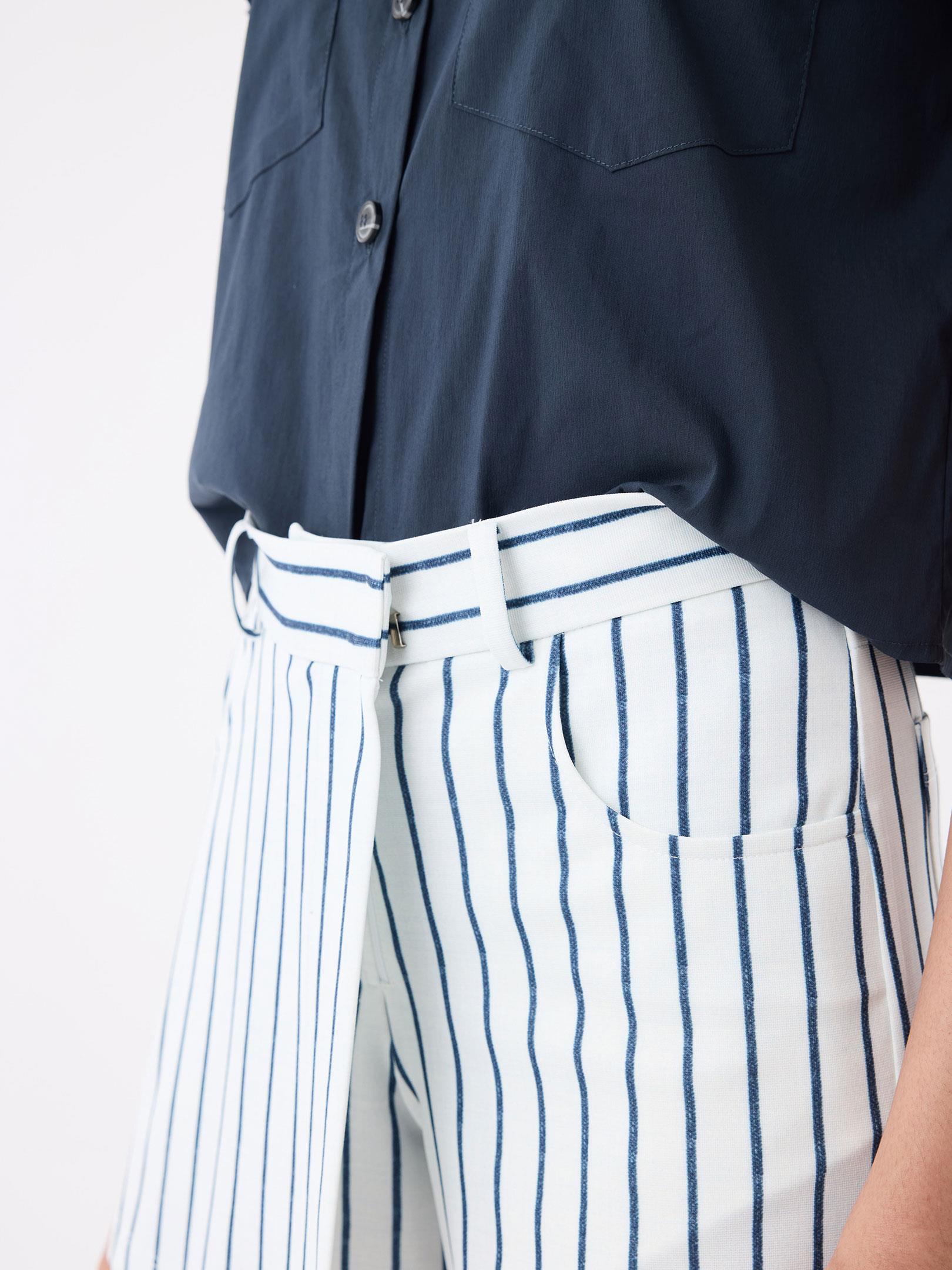 Yüksek Bel Çizgili Şort Etek - Mavi Çizgili Şort Modelleri