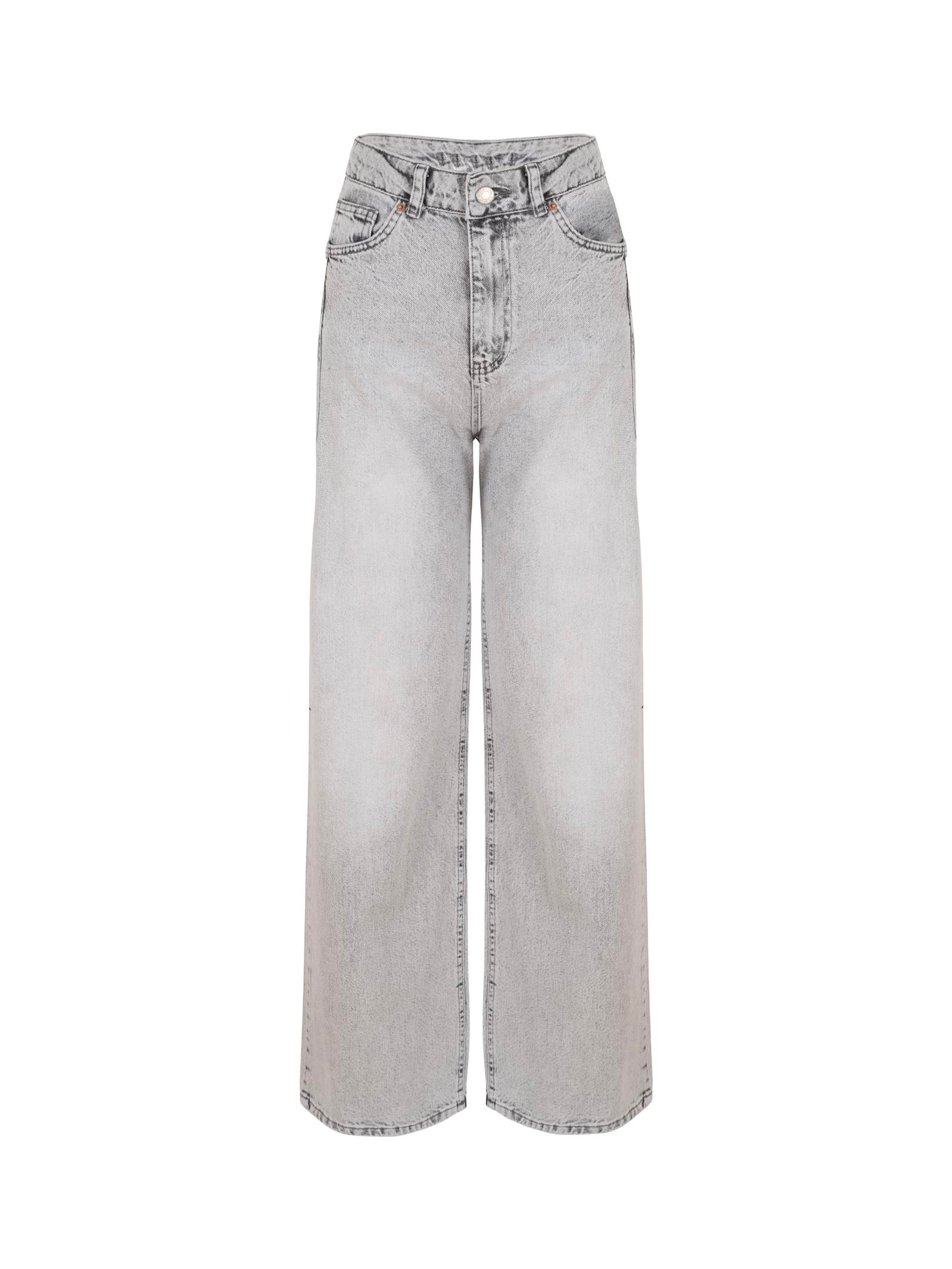 Yüksek Bel Wide Leg Jean Pantolon - Gri Pantolon Modelleri