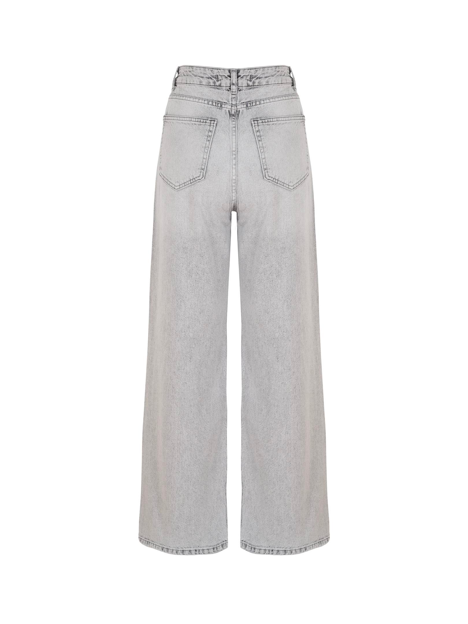 Yüksek Bel Wide Leg Jean Pantolon - Gri Pantolon Modelleri