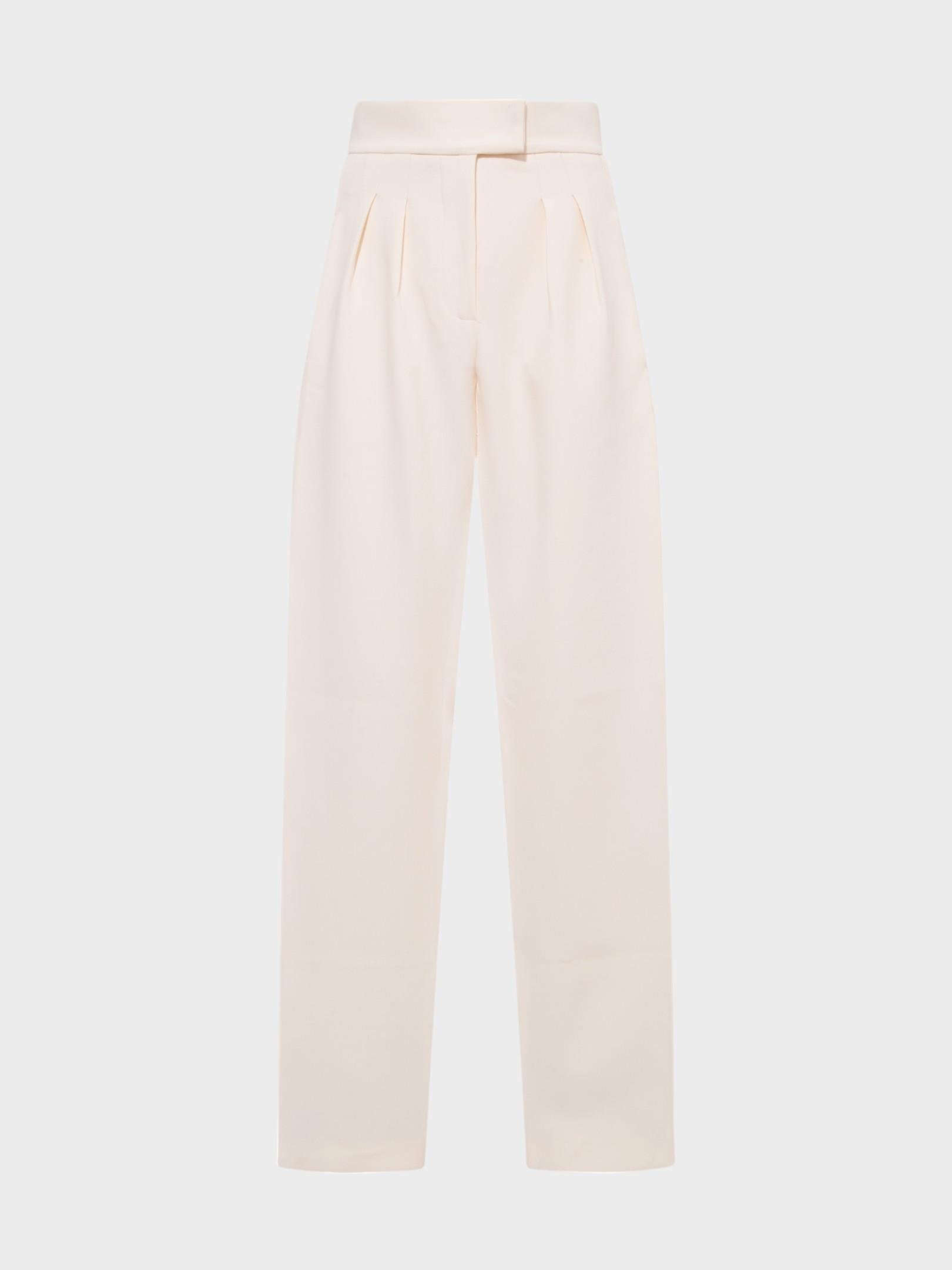 Yüksek Belli Nervür Dikişli Bol Paçalı Maxi Boy Pileli Pantolon - Ekru Pantolon Modelleri