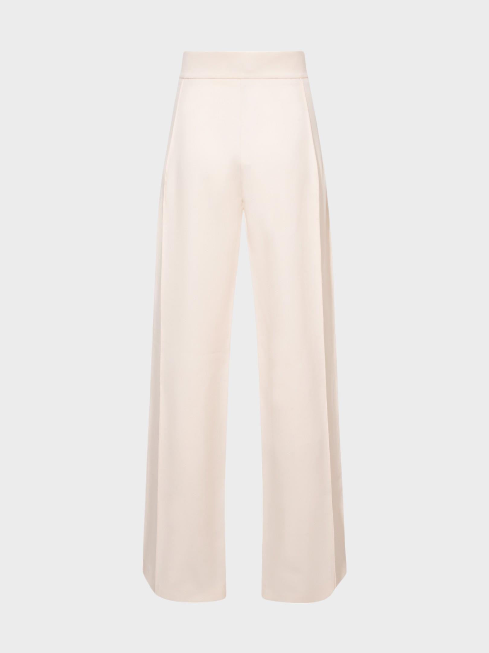 Yüksek Belli Nervür Dikişli Bol Paçalı Maxi Boy Pileli Pantolon - Ekru Pantolon Modelleri