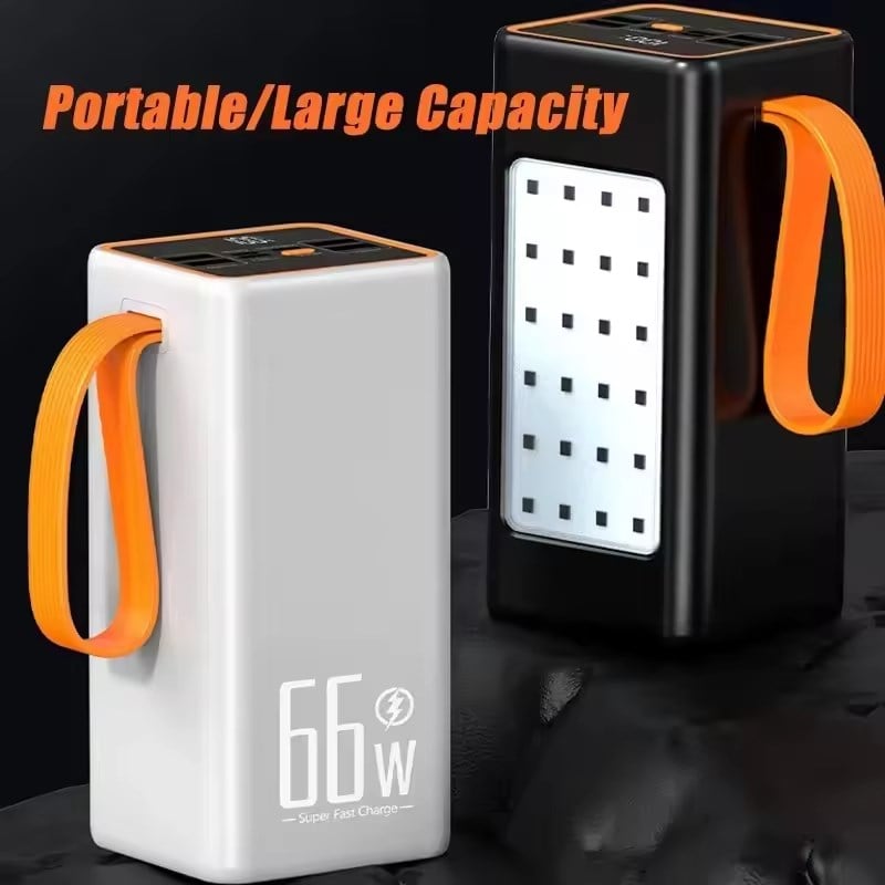  50.000mAh 22.5W Hızlı Şarj, 4 USB Çıkışlı, LCD Göstergeli Kordonlu Taşınabilir Kamp Işıklı Powerbank  