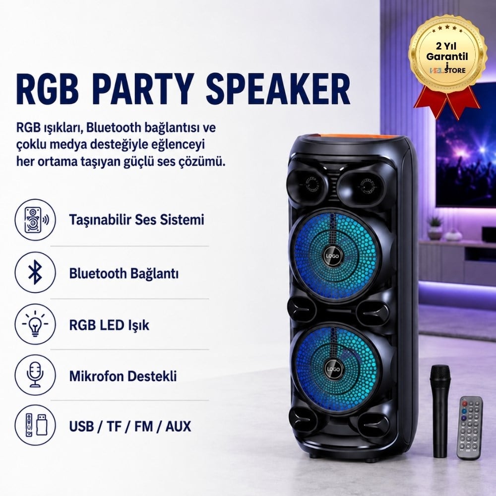   D28 RGB Işıklı Mikrofonlu Kumandalı USB/tf/BT/fm/aux Bluetooth Hoparlör Siyah 