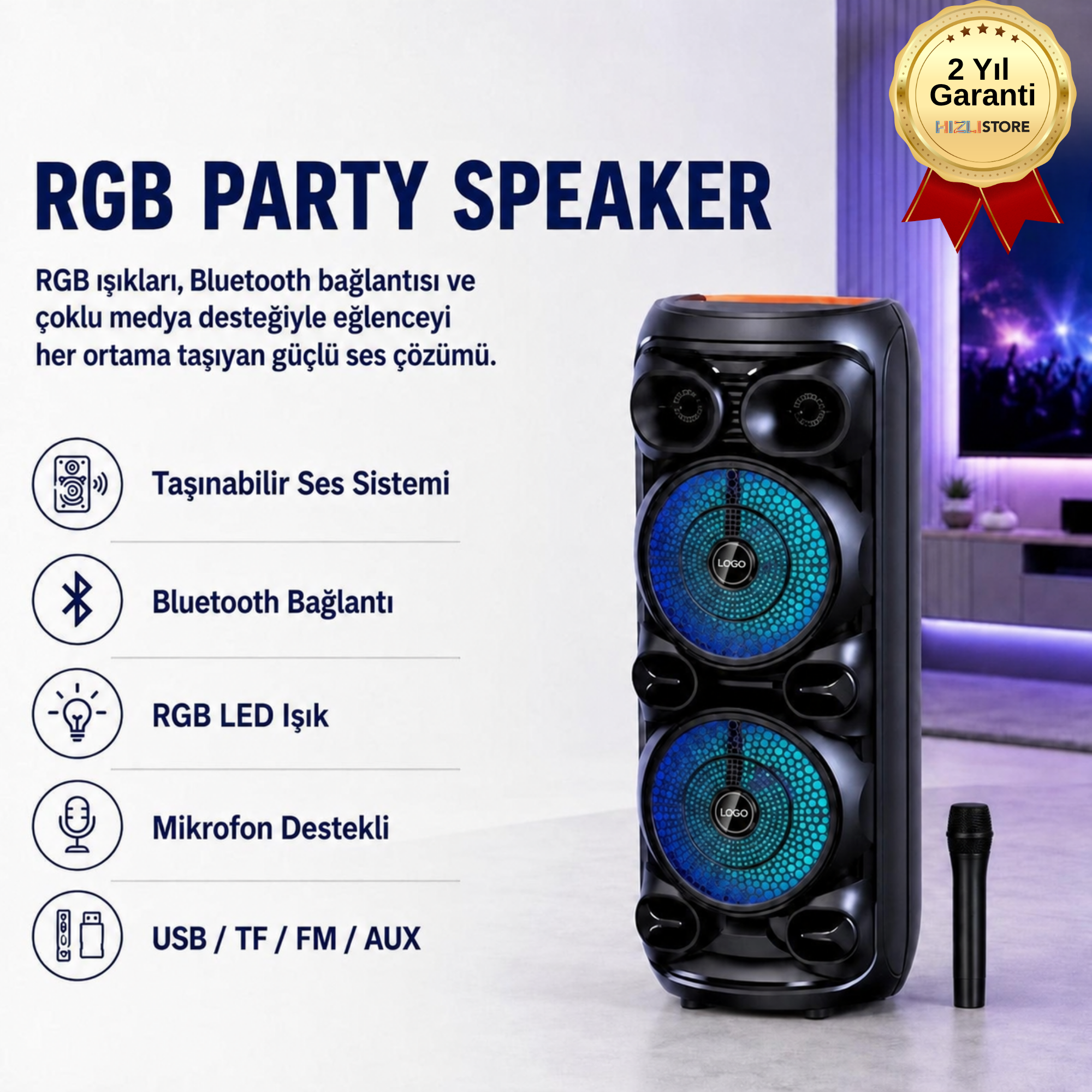   D28 RGB Işıklı Mikrofonlu Kumandalı USB/tf/BT/fm/aux Bluetooth Hoparlör Siyah 