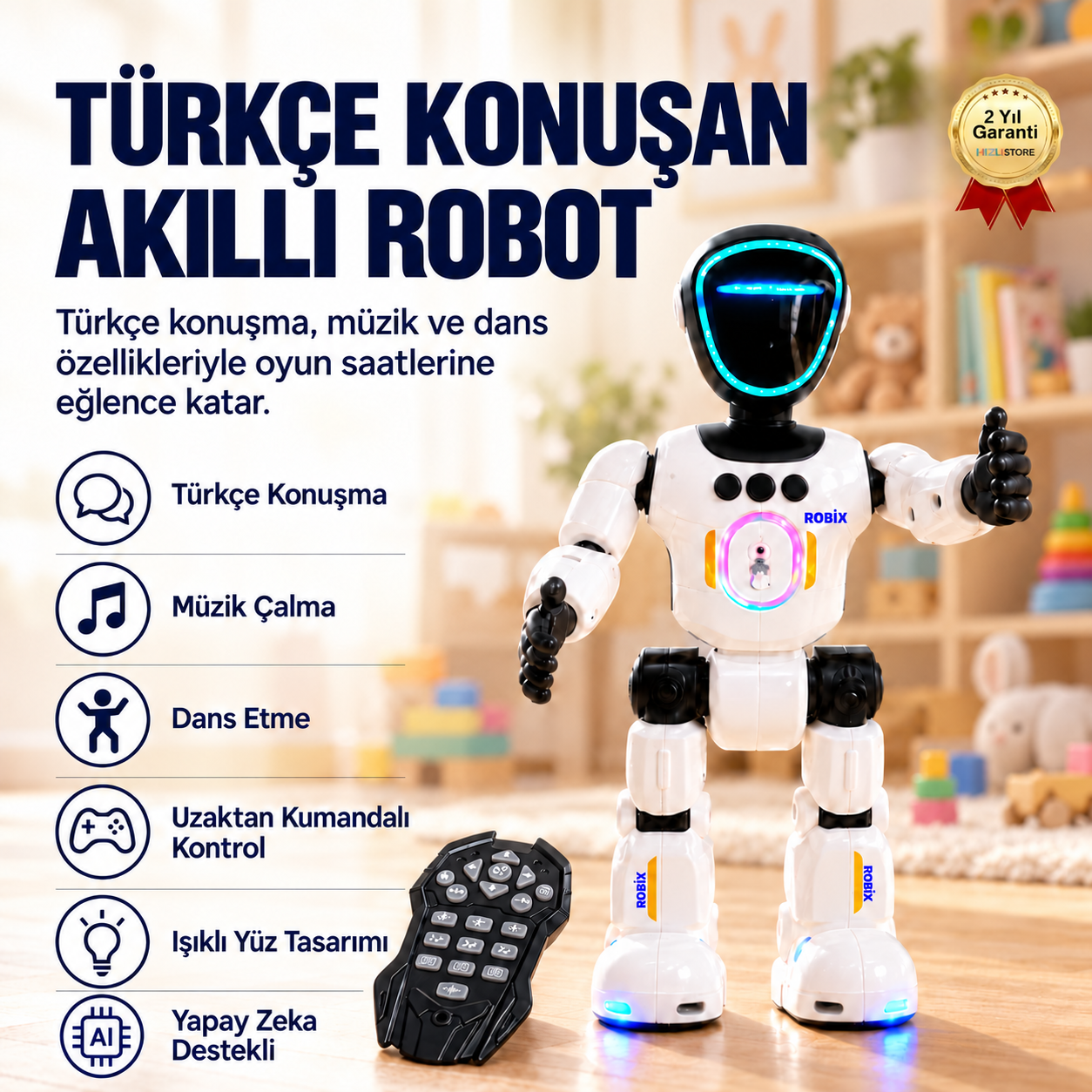  Konuşan Akıllı Robot Oyuncak,Uzaktan Kumandalı, Dans Eden, Müzikli ve Işıklı Eğitici Çocuk Robotu