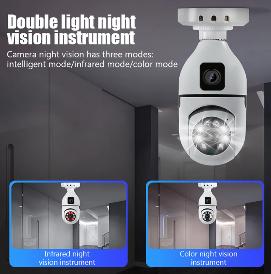 anoramik LED Ampul Kamera Çift Wifi 360 Derece Panoramik Görüntüleme Kablosuz Ev Gözetleme Kamerası Gece Görüş Çift Yönlü Ses Akıllı Hareket Algılama