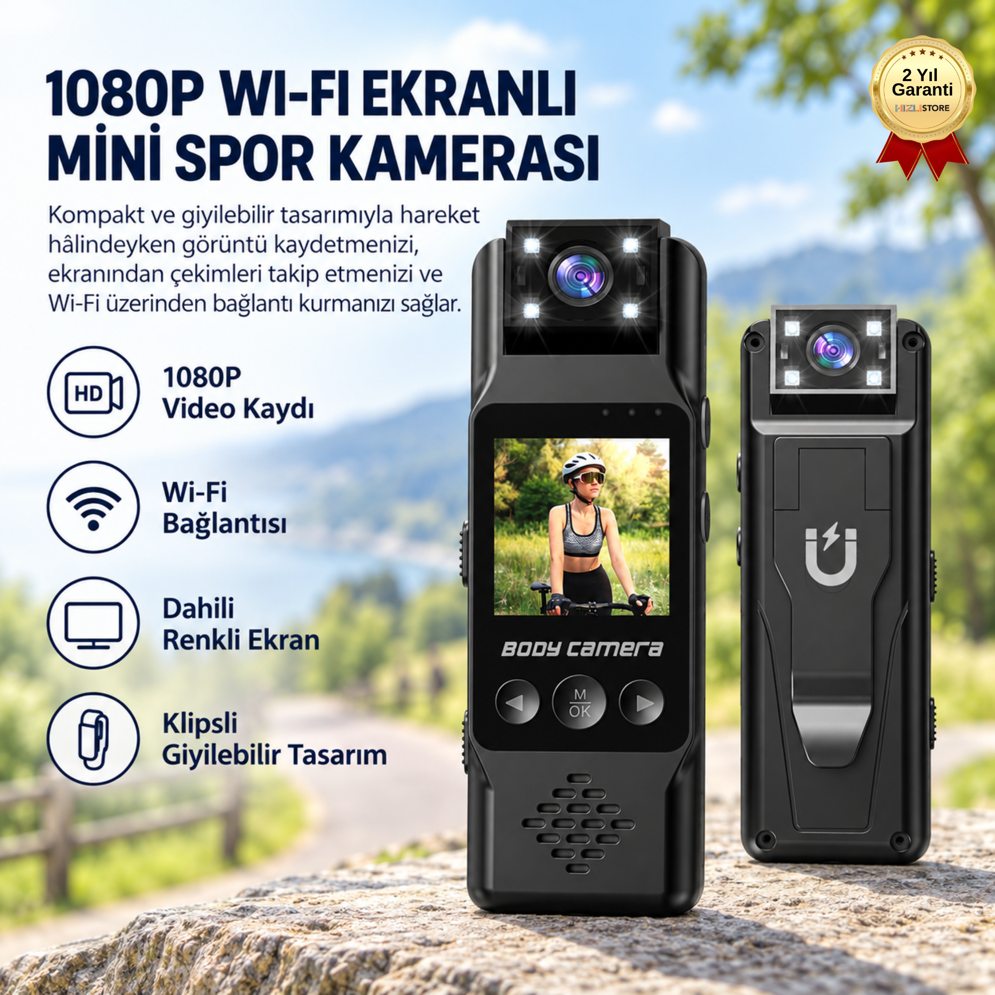 1080P Wi-Fi Ekranlı Mini Spor Kamerası Taşınabilir Giyilebilir Kayıt Cihazı 