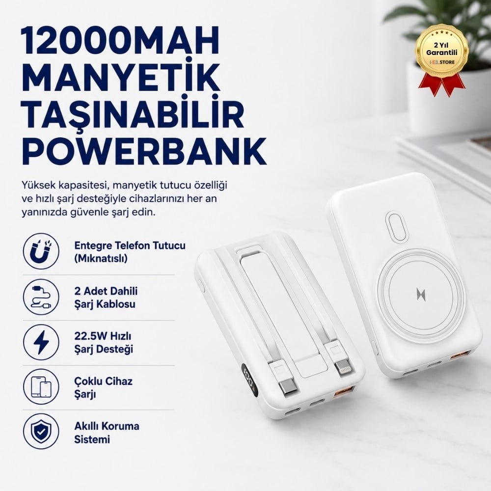 12000mah 22.5w Hızlı Sarj Destekli manyetik powerbank 