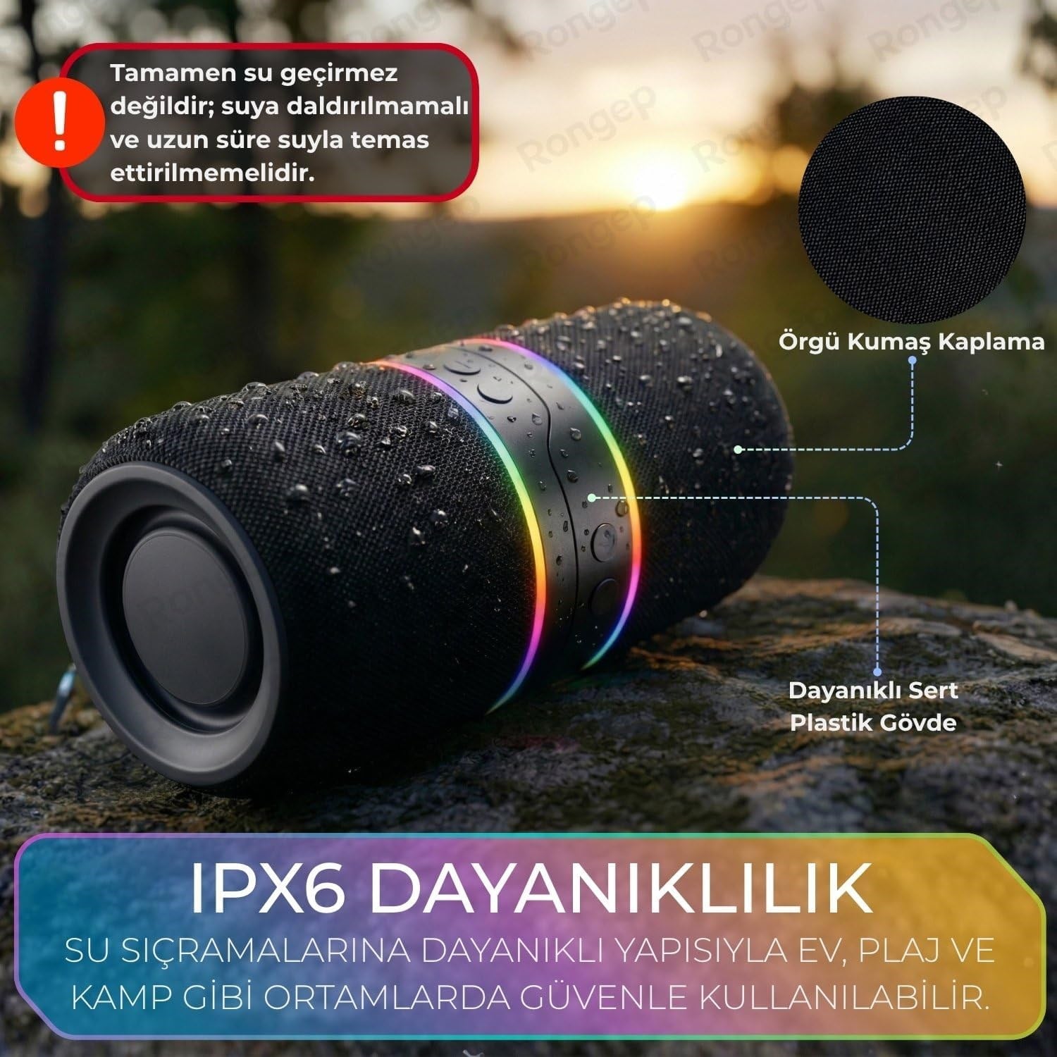 1200mAh Bataryalı RGB Işıklı Bluetooth 5.0 TWS Taşınabilir Kablosuz Hoparlör 