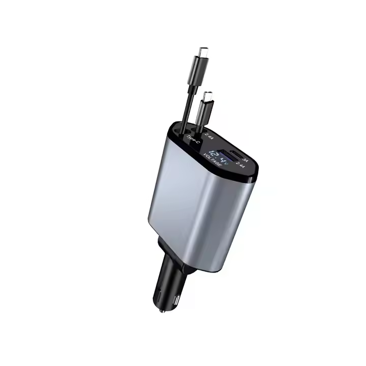 120W 4'ü 1 Arada Araç Şarj Cihazı Type-C ve Lightning Kablolu, USB-A ve USB-C Çıkışlı 