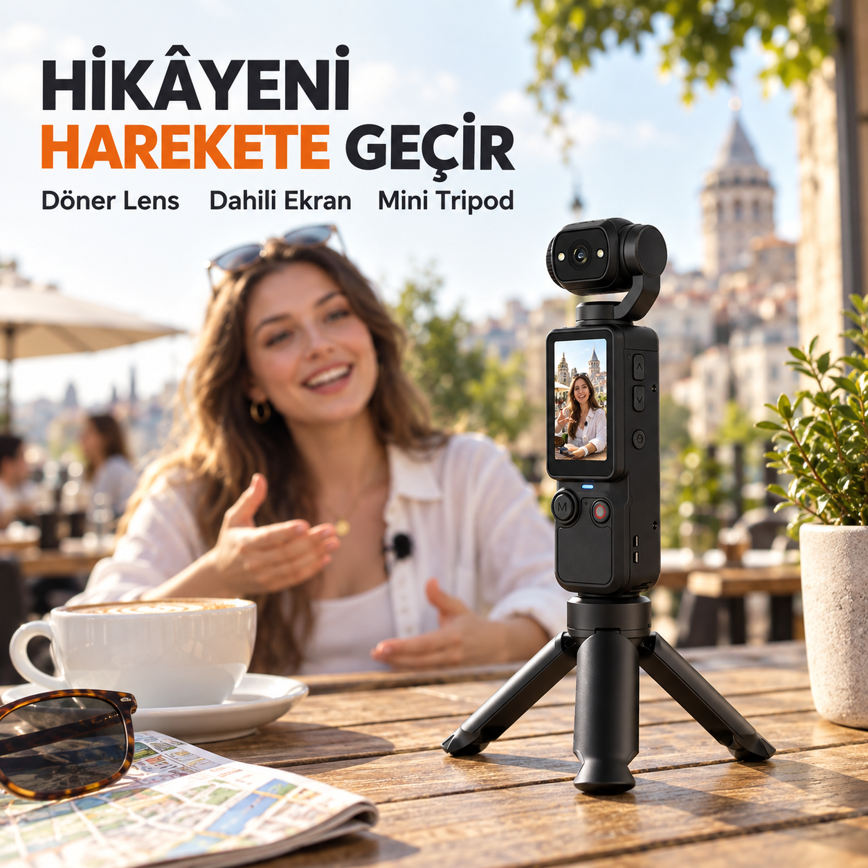 180° Döner Lensli Ekranlı Vlog Kamerası Taşınabilir Mini Video Kayıt Cihazı 